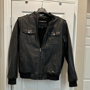 Great Christmas Gift! - Structure Black Leather Bomber Jacket